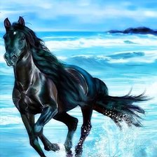 Оригинал схемы вышивки «черная лошадь в воде» (№1042025)