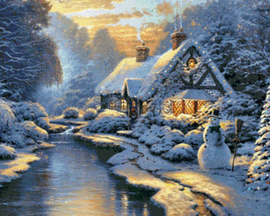 Зимний домик - река, домик, зима - предпросмотр