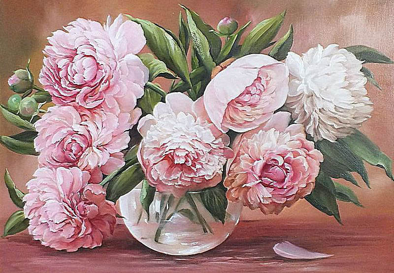 Букет пионов - пионы, ваза, цветы - оригинал