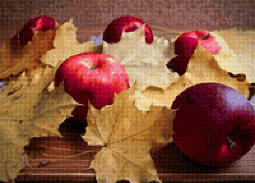 яблоки и кленовые листья - крест - предпросмотр