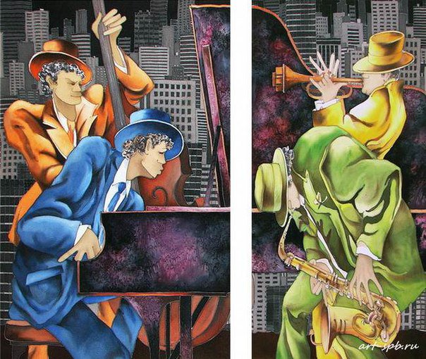 музыканты - пианино, музыканты. саксафон, игра - оригинал