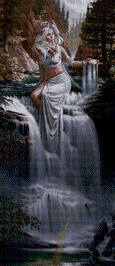 Нимфа - нимфа, девушка, пейзаж, водопад - предпросмотр