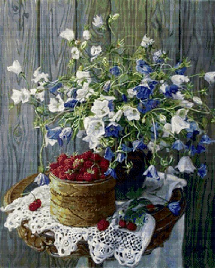 Натюрморт - цветы, натюрморт, клубника - предпросмотр