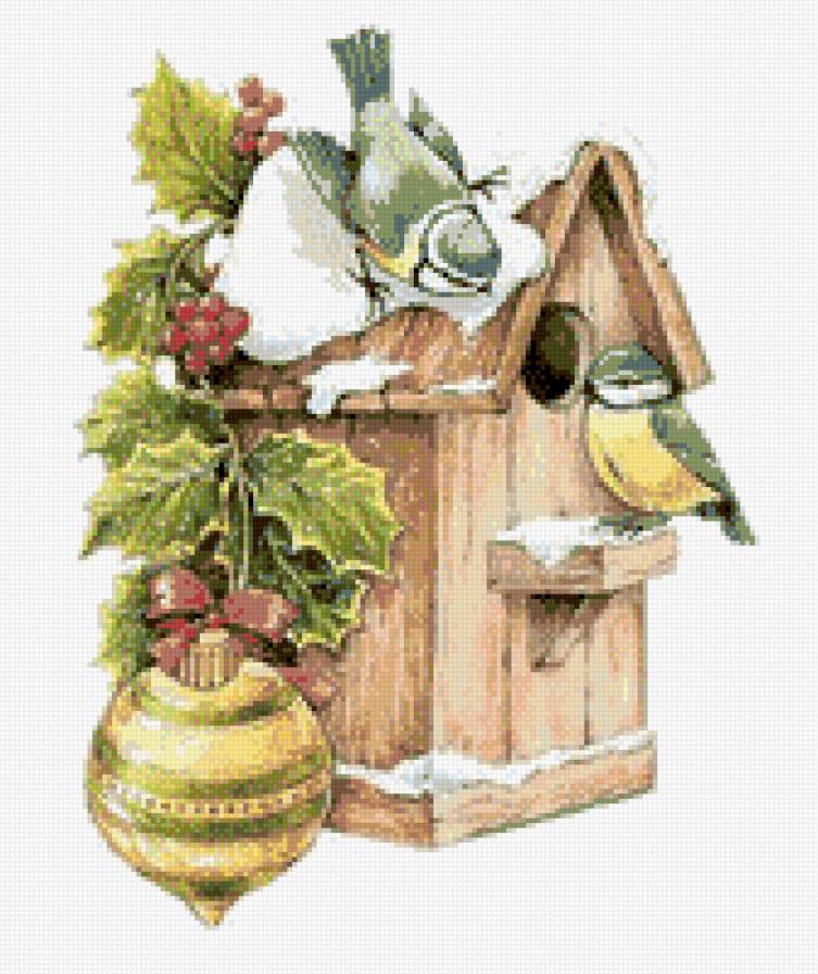 Christmas birds - скворечник, птицы, рождество - предпросмотр