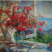 Схема вышивки «цветы на окне»