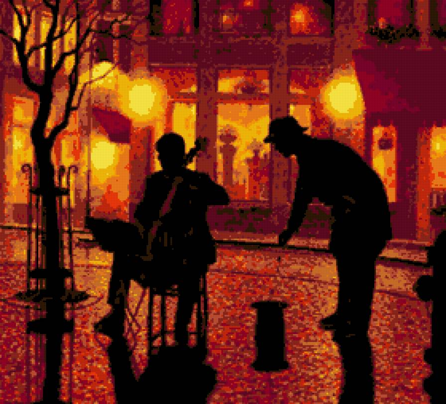 картина Дениса Нолет - вечер, музкант - предпросмотр