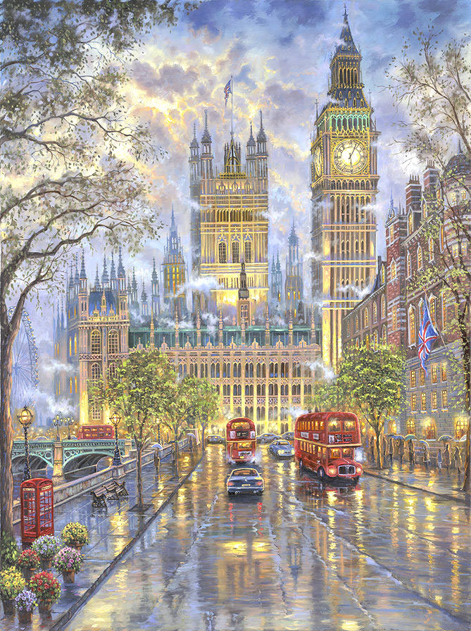 город - картина, живопись, вечер, городской пейзаж, люди, город, улица - оригинал