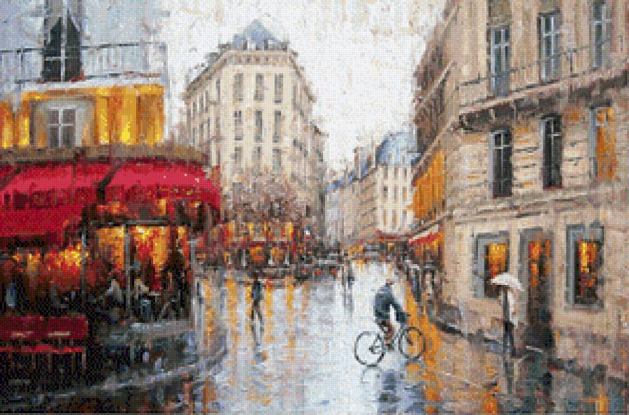 Город - город, городской пейзаж, живопись, улица, люди, картина - предпросмотр