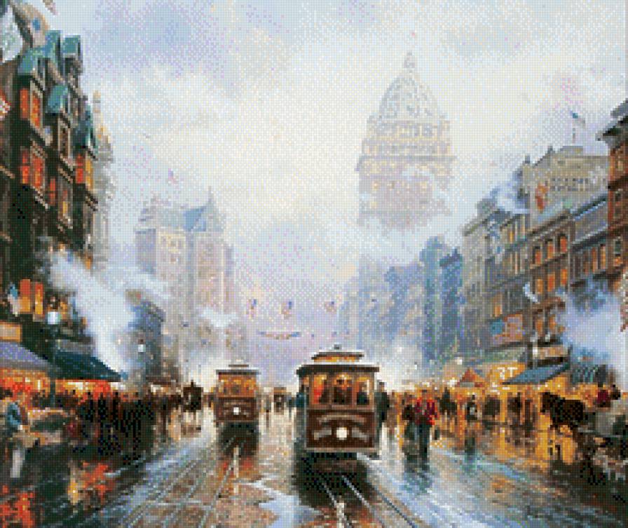 город - город, картина, люди, живопись, улица, городской пейзаж - предпросмотр