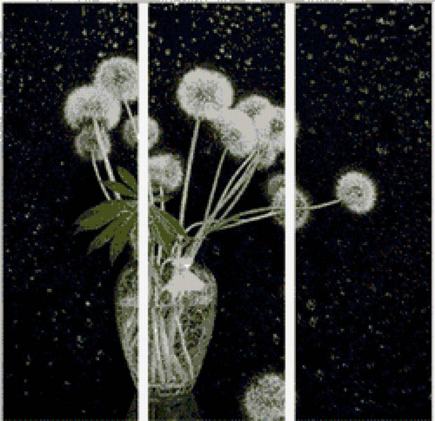 одуванчики в вазе - цветы, монохром - предпросмотр