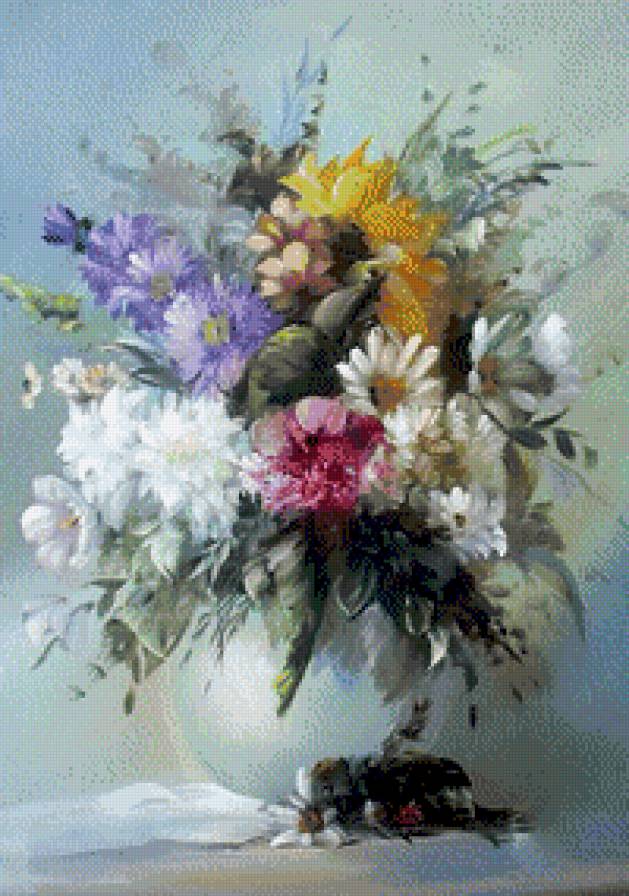 Цветы - ваза, живопись, красота, картина, цветы - предпросмотр