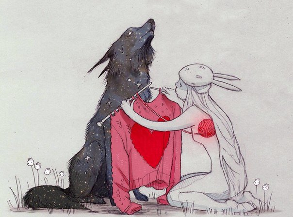 волк и девушка - волк, девушка, фэнтези - оригинал