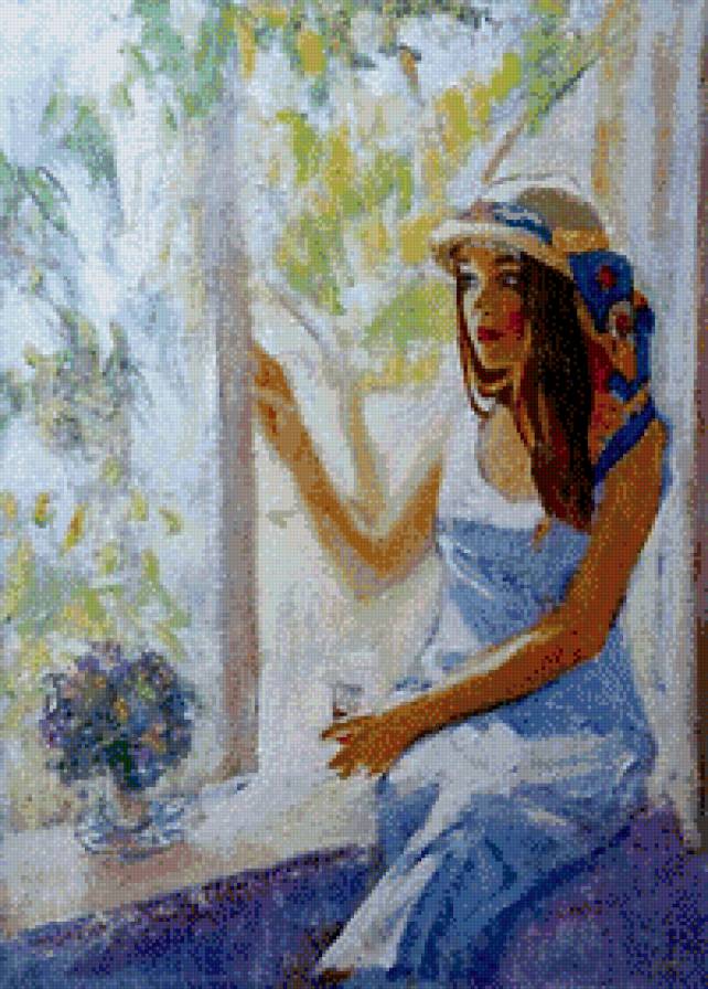 девушка у окна - живопись, картина, искусство, девушка - предпросмотр