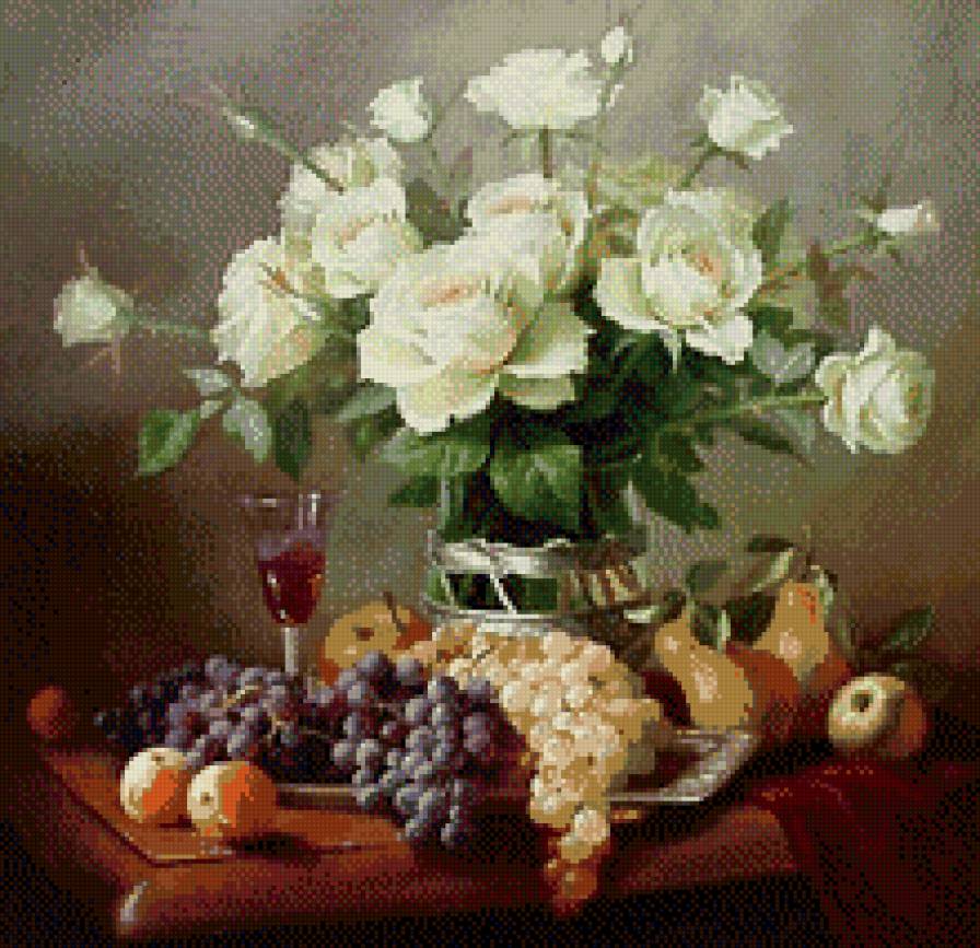 натюрморт с белыми розами - предпросмотр