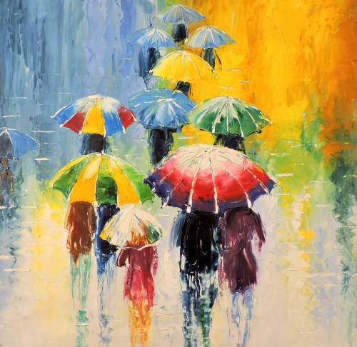 под дождем - искусство, картина, живопись, люди - оригинал