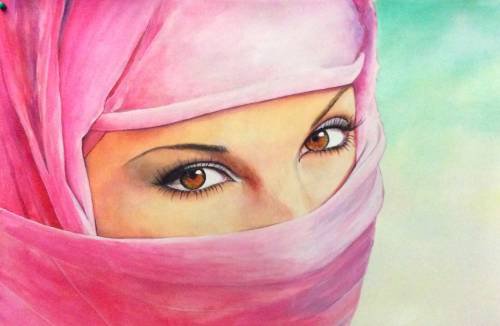 взгляд - живопись, восток, разное, искусство, девушка, картина - оригинал