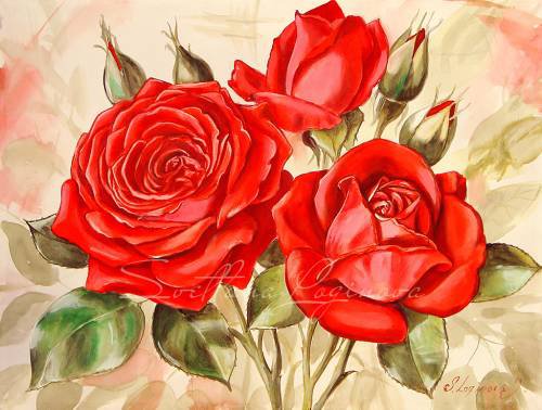 бархатные розы - картина, цветы, живопись, искусство - оригинал