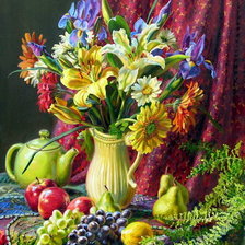 Схема вышивки «натюрморт с цветами и фруктами»