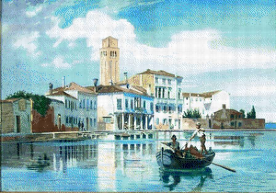 Набережная - дома, вода, люди, лодка - предпросмотр