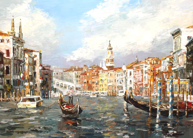 Венеция, вода, лодка, картина,живопись, люди - оригинал