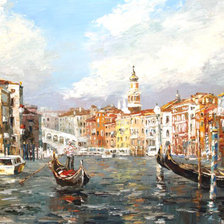 Венеция, вода, лодка, картина,живопись, люди