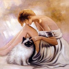 Схема вышивки «девушка и кот»