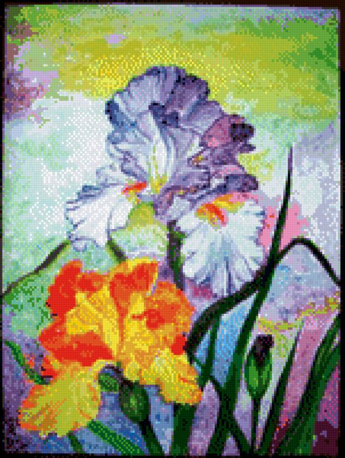 Сладость ирисов - искусство, цветы, картина, живопись - предпросмотр