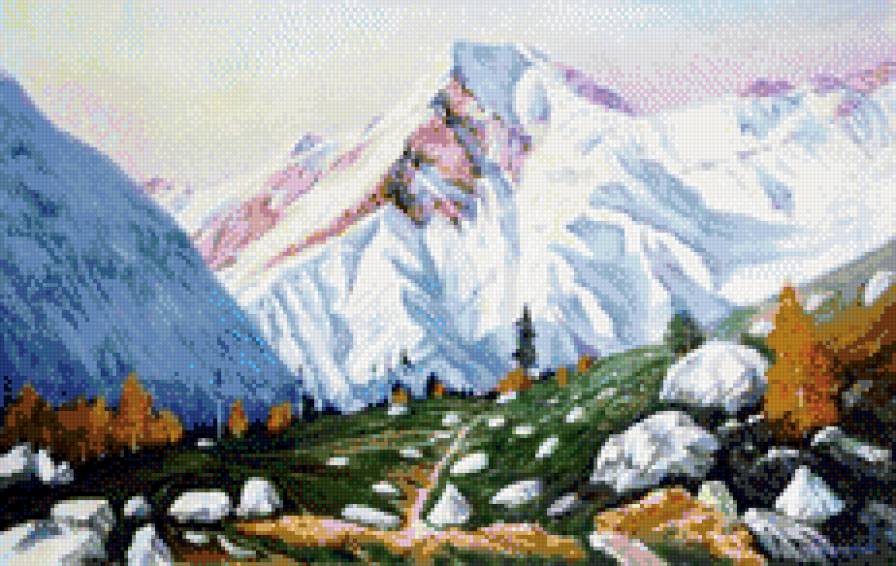 Северный Кавказ - живопись, искусство, снег, горы, путешествие, картина - предпросмотр