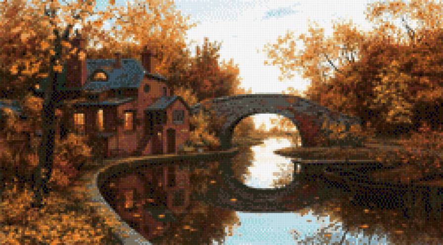 Природа - дом, мост, красота, деревья, вода, пейзаж - предпросмотр