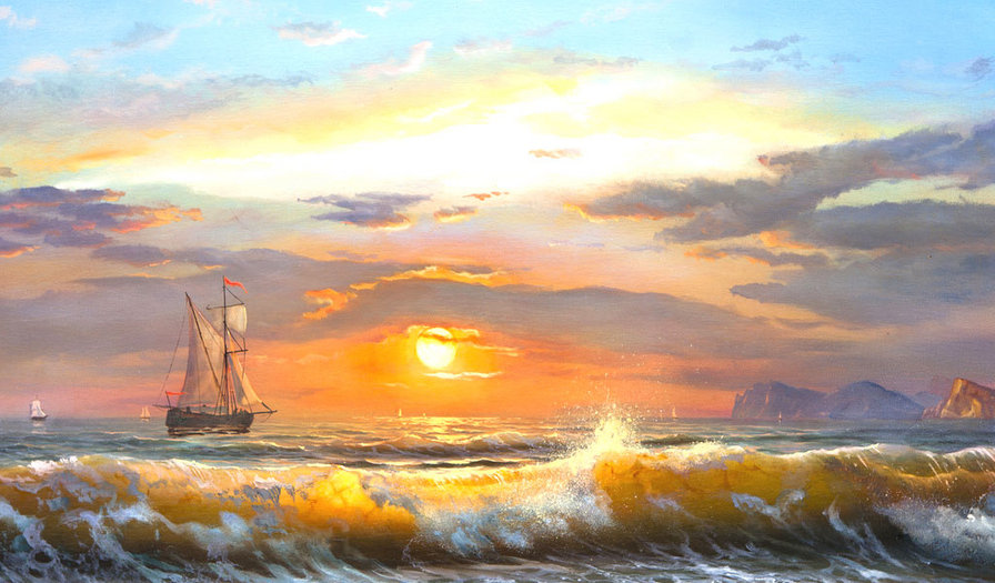 Парусник - море, парусник, вода, красота - оригинал