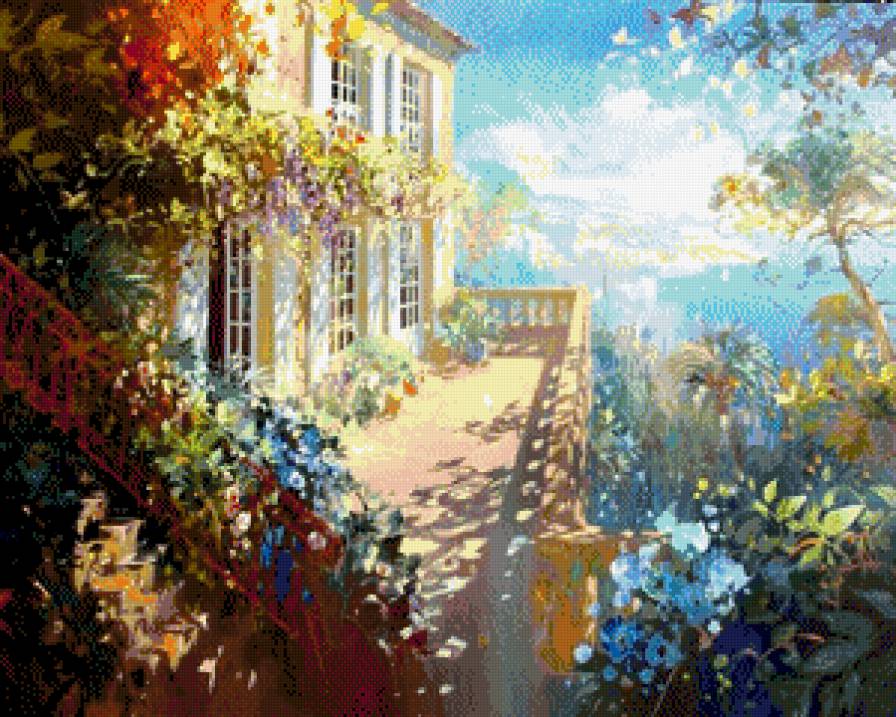 Солнечный денек - природа, дворик, дом, пейзаж - предпросмотр