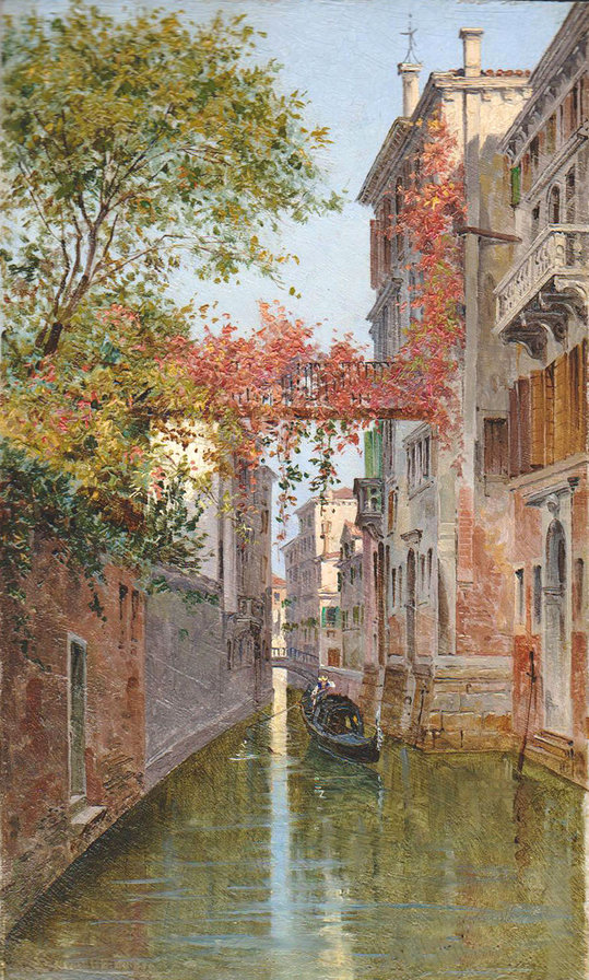 Венеция - вода, улочка. лодка солнечный день, жив, город, венеция, картина - оригинал