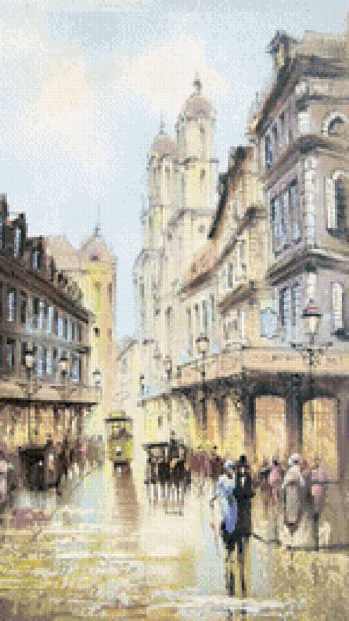 город - люди, улица, картина, город, живопись, городской пейзаж - предпросмотр