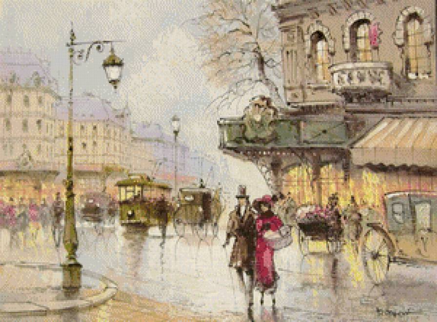 Город - живопись, город, люди, городской пейзаж, улица, картина - предпросмотр