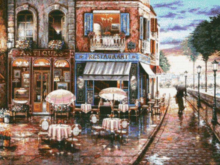город,кафе - живопись, улица, город, люди, городской пейзаж, картина - предпросмотр