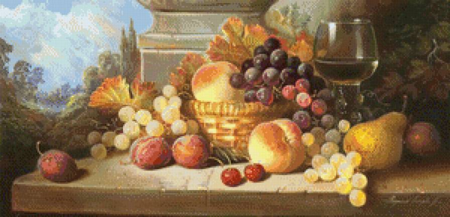 Натюрморт - виноград, красота, вино, натюрморт, фрукты - предпросмотр