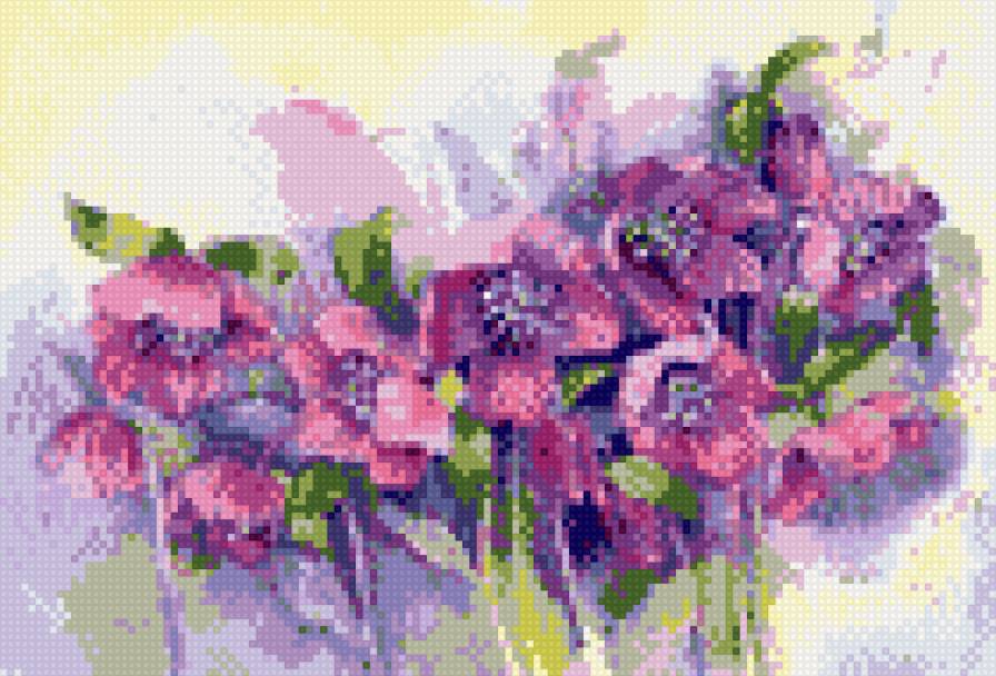 цветы в сиреневых цветах - цветы, морозник, акварель - предпросмотр