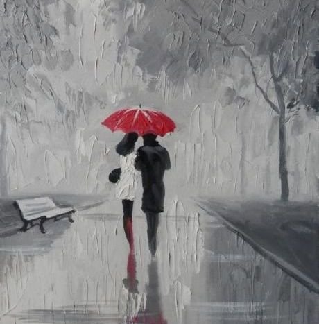 Пара под зонтом - пара, дождь, зонт - оригинал