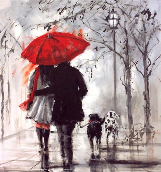 Пара под зонтом - зонт, дождь, пара - оригинал