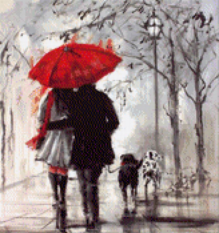 Пара под зонтом - пара, зонт, дождь - предпросмотр