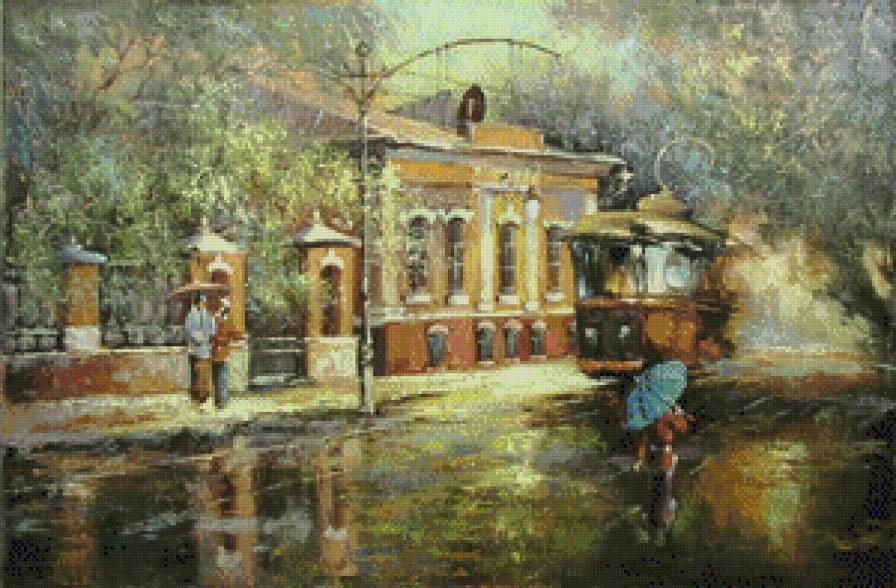 город,дождь - улица, вечер, трамвай, городской пейзаж, город - предпросмотр