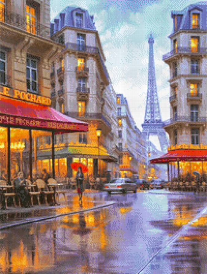 город - люди, городской пейзаж, картина, улица, город, вечер, живопись - предпросмотр