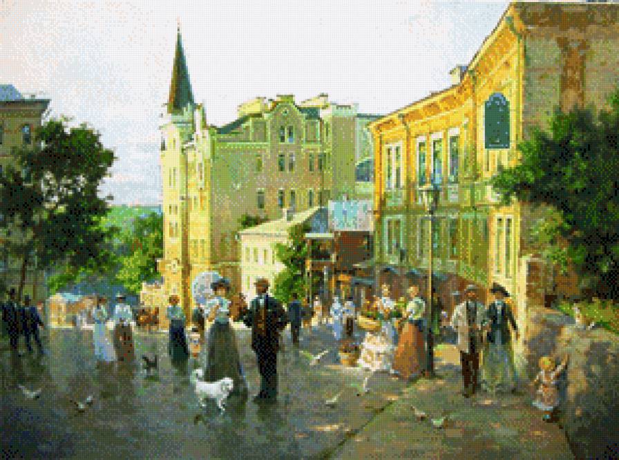 Старый город - город, картина, городской пейзаж, живопись, улица, люди - предпросмотр