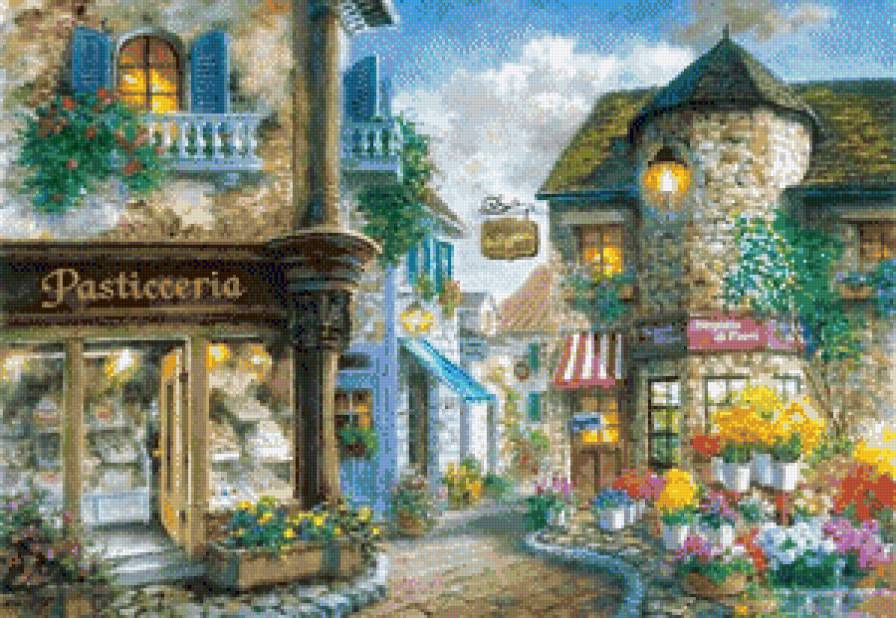 улочка - живопись, город, улица, городской пейзаж, картина, люди - предпросмотр