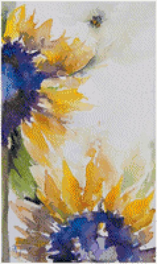 Подсолнухи - акварель, цветы, подсолнухи - предпросмотр