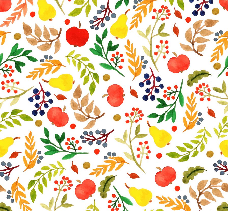 Орнамент - акварель, узор, растения, ягоды - оригинал