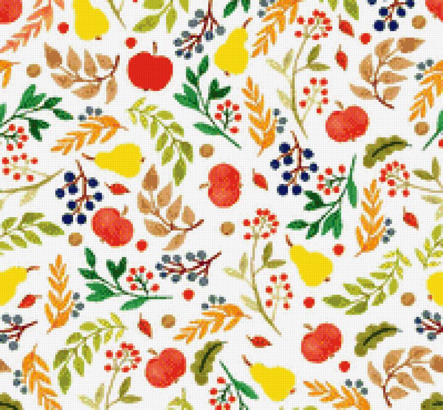 Орнамент - узор, растения, ягоды, акварель - предпросмотр