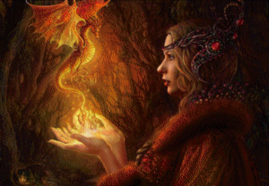Девушка и дракон - пламя, дракон, лес, девушка - предпросмотр