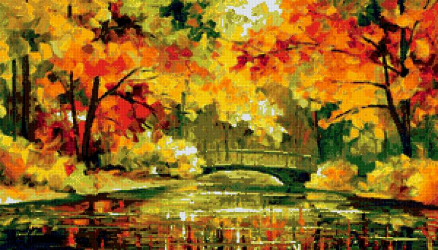 осень в картинах художников - парк, река, мост - предпросмотр