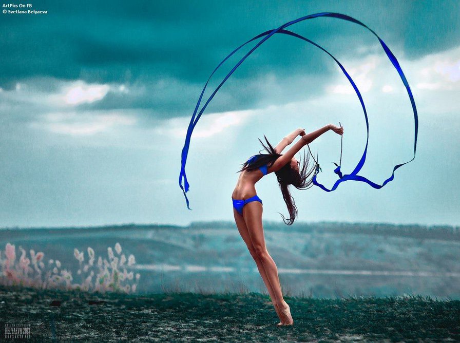 Ленты - вода, гимнастика, стройная, ленты, красиво, купальник - оригинал